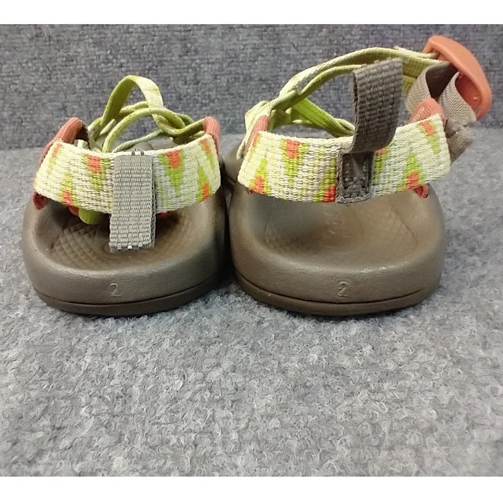 Chaco Kids Z1‎ Ecotread Sandals Lime Green Orange Geometric Strappy Size 2